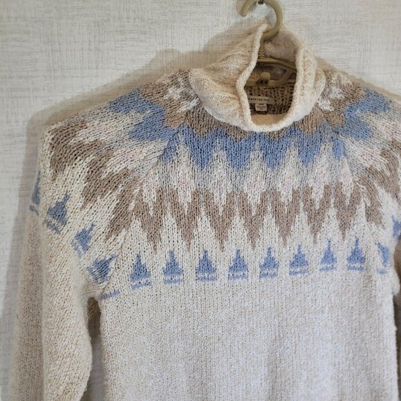 American Eagle Sweater Womens Small Ivory Turtle Mock Neck Soft Knit Aztec Top - Picture 6 of 8